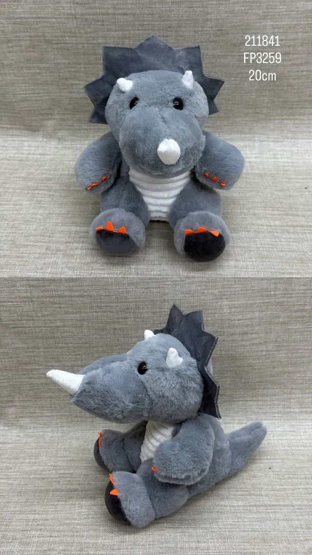 DINOSAURIO TRICERATOPS GRIS  20 CM 