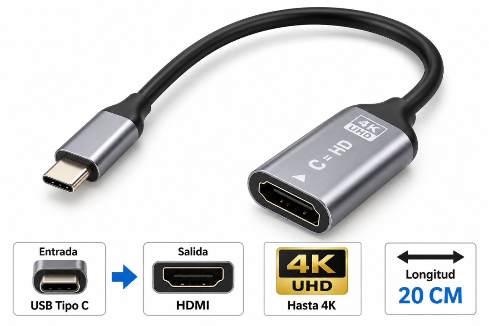 Adaptador USB-C a HDMI 4K – Tipo C a HDTV