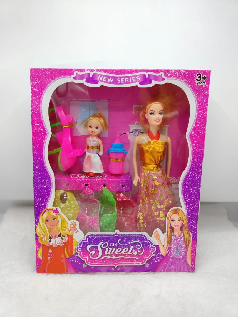 kit barbie con carrito y niña 