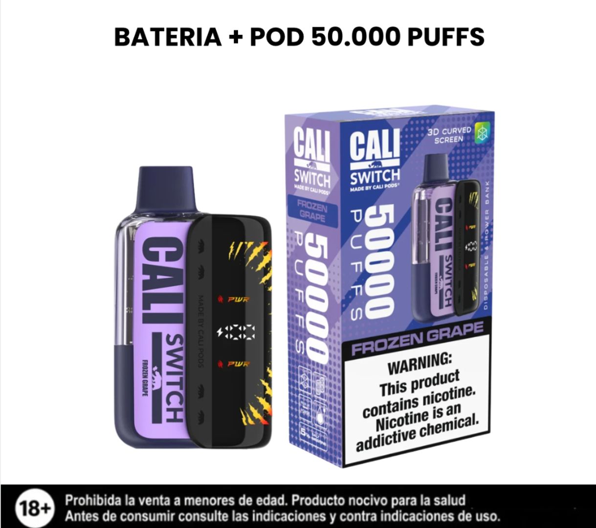 Cali Kit Frozen Grape Switch 50.000 Puffs Bateria + Pod
