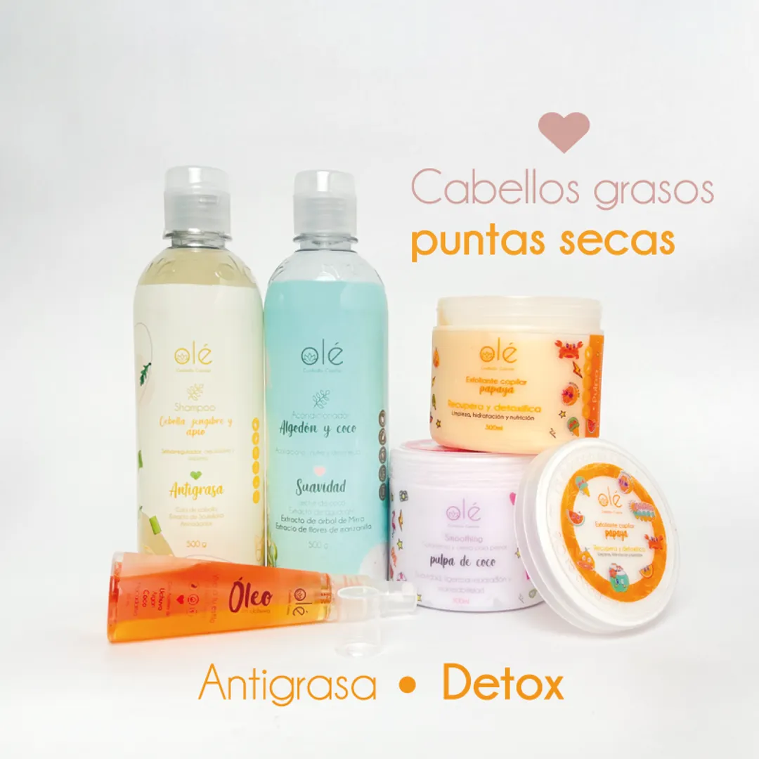 Kit capilar cabellos grasos puntas secas , olé capilar 