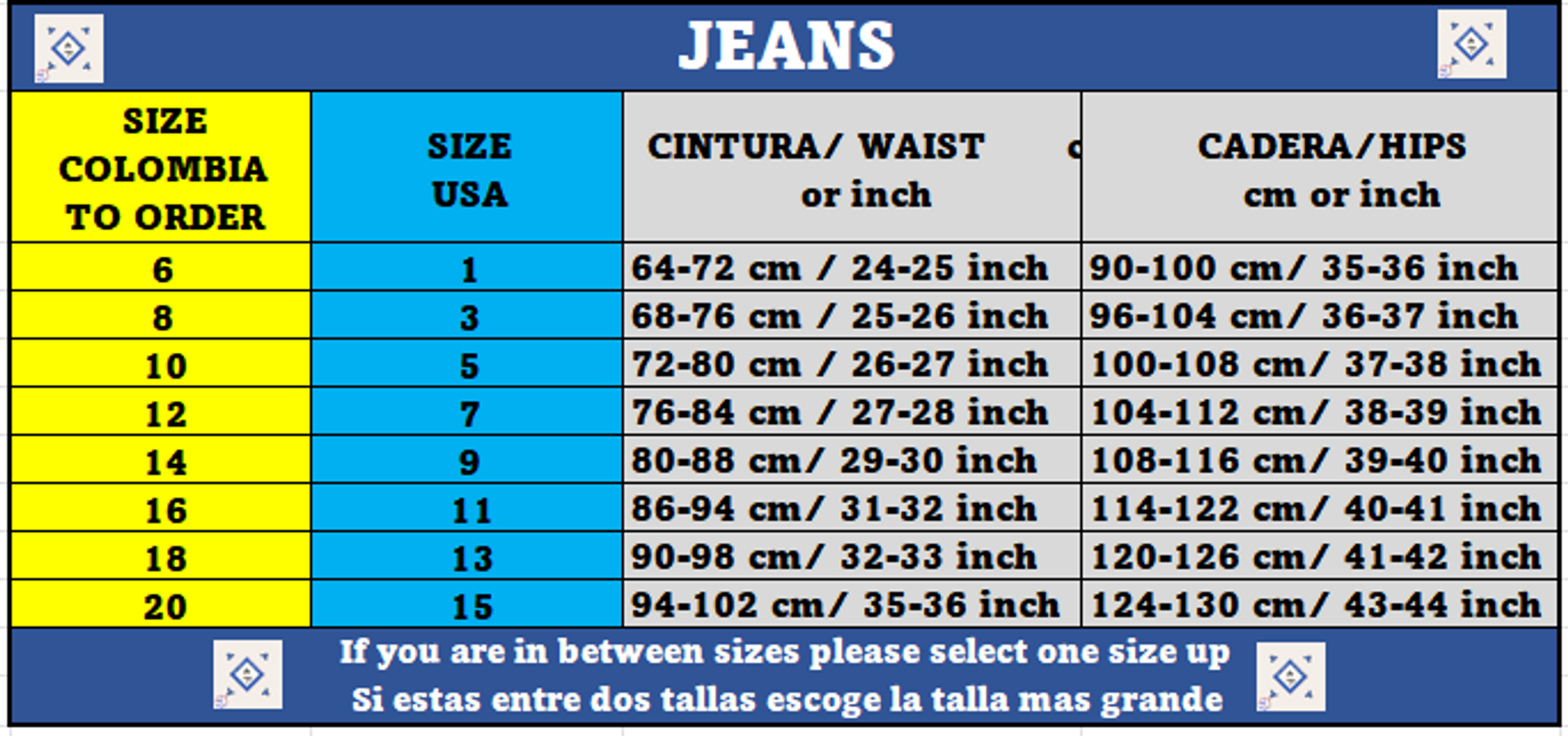 SIZES / MEDIDAS 