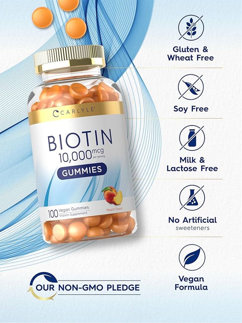 Gomitas Biotin 10000mcg Carlyle 100 GOMITAS sabor melocotón
