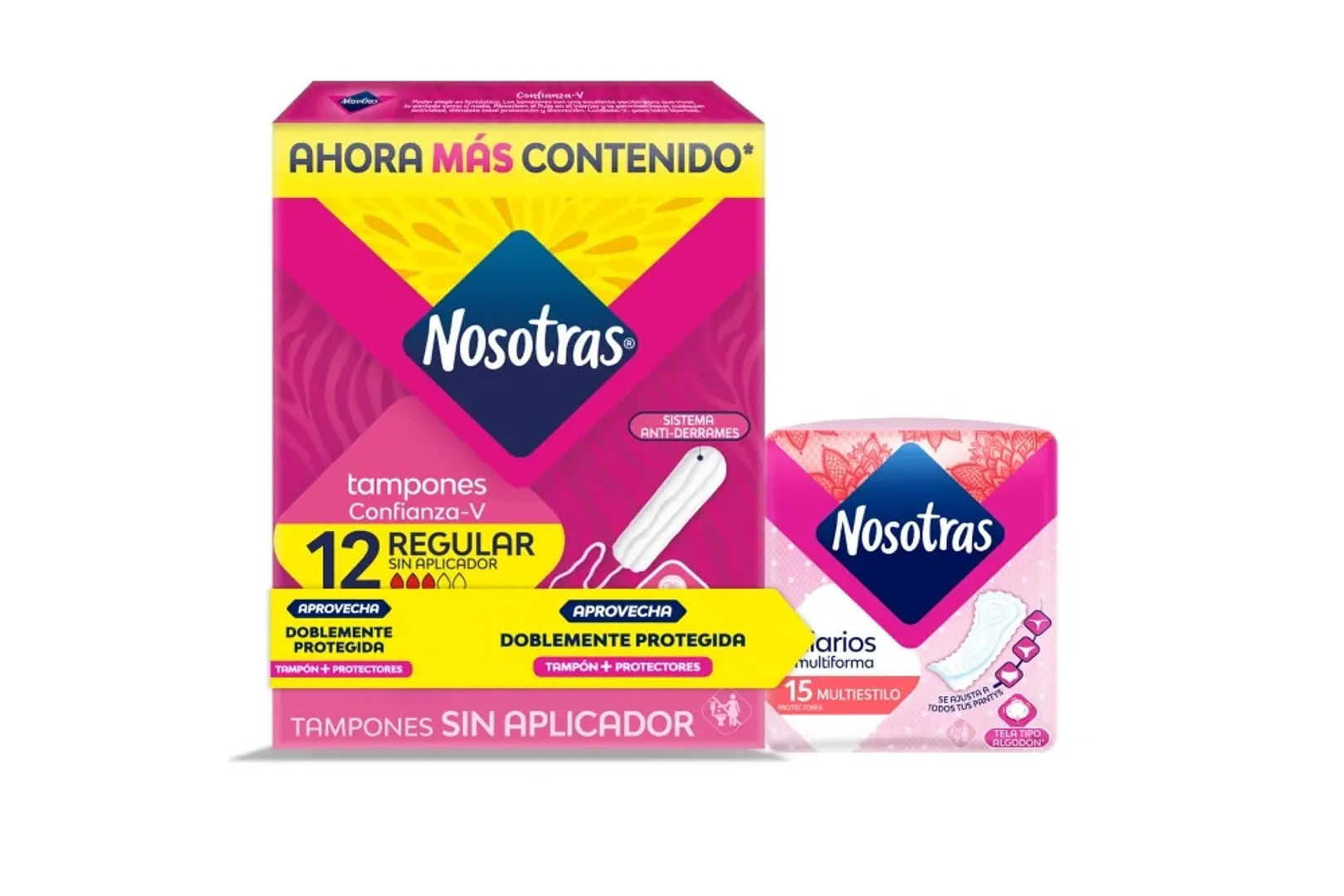 TAMPONES NOSOTRAS REGULAR X 12 UND + PROT MULTI ESTILO X 15 UND