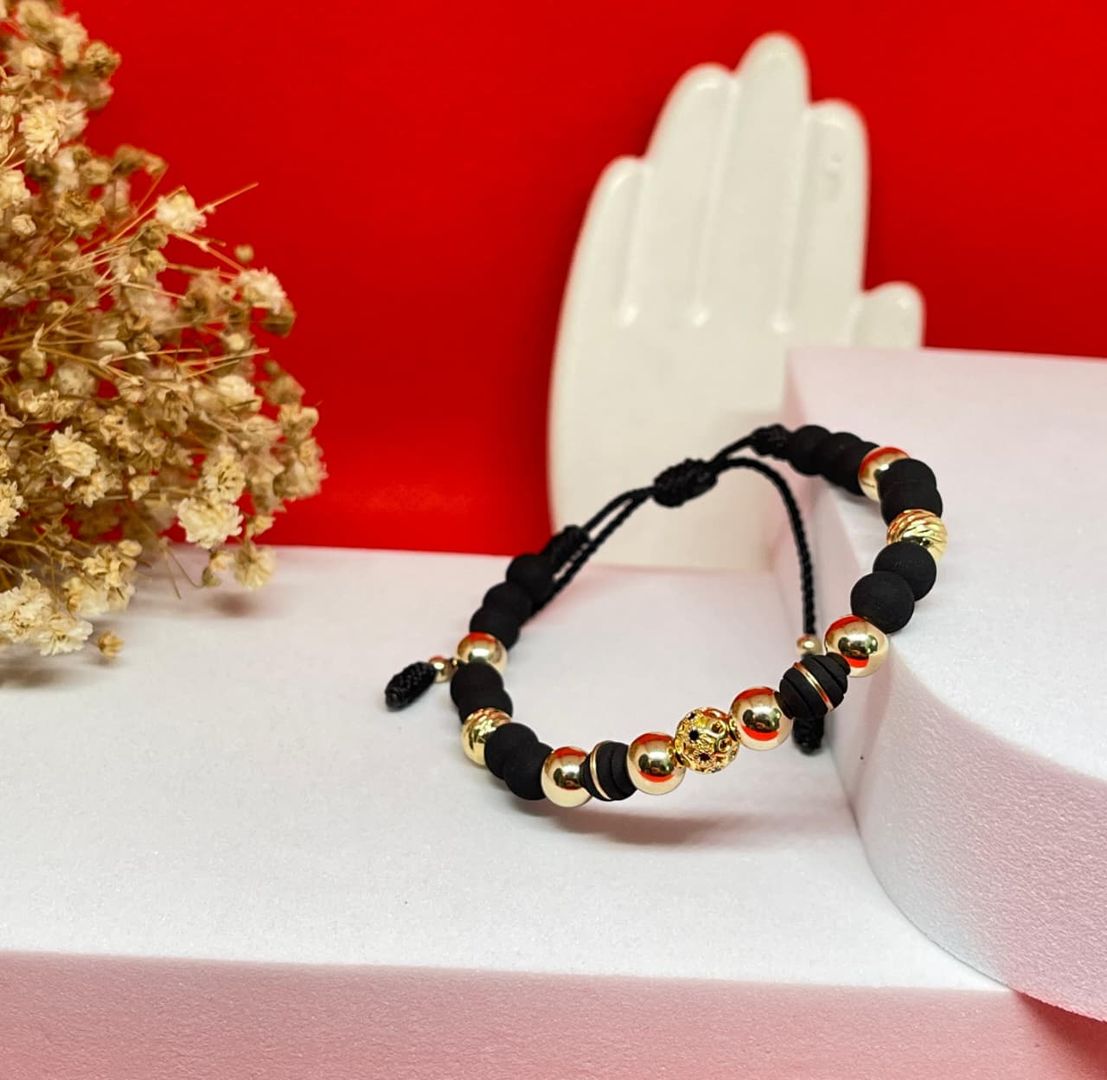 Pulsera bola de fuego 6mm y balin liso e italy 6mm