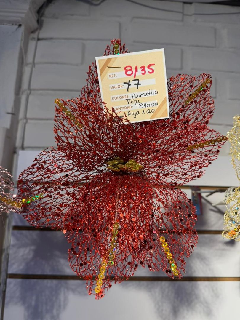 PONSETIA EN MALLA ROJA CON DORADO