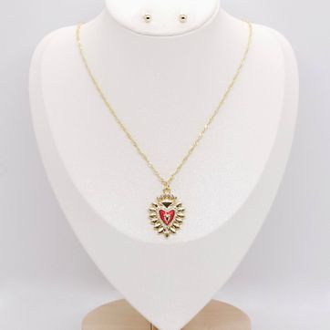 Imagen del producto SET COLLAR CORAZÓN CIRCONES RODINADO