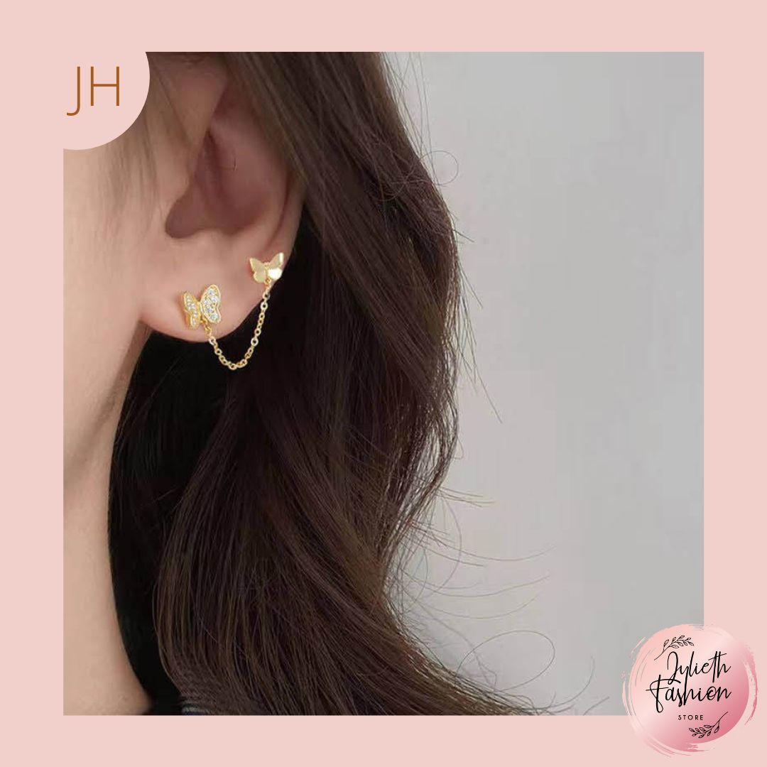 Solitario mariposas baño de oro 18 k ❤️