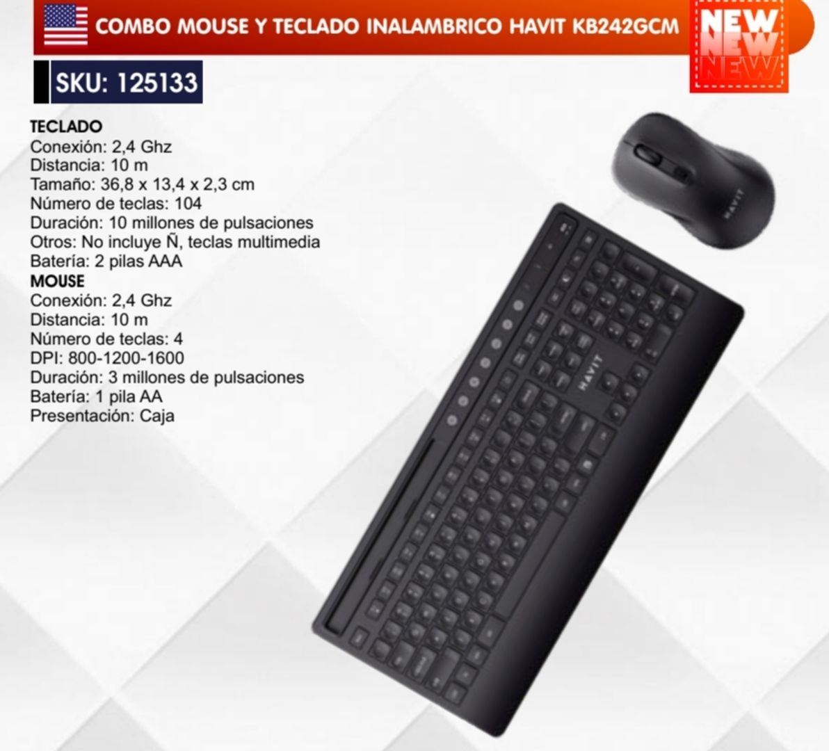 COMBO MOUSE Y TECLADO INALÁMBRICO HAVIT 