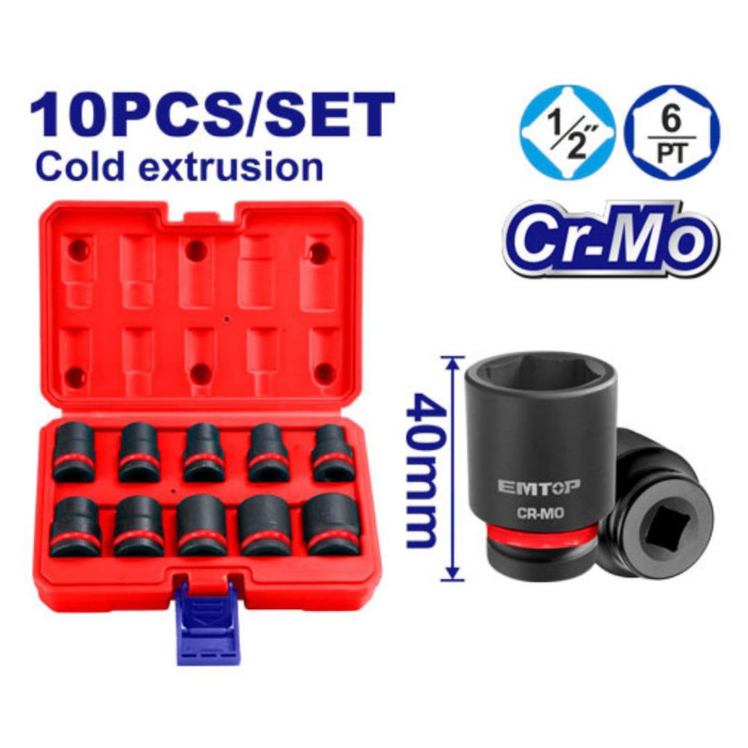 EMTOP COPAS DE IMPACTO 1/2 10PCS LARGO 40MM 10/12/13/14/15/17/19/21/22/24MM