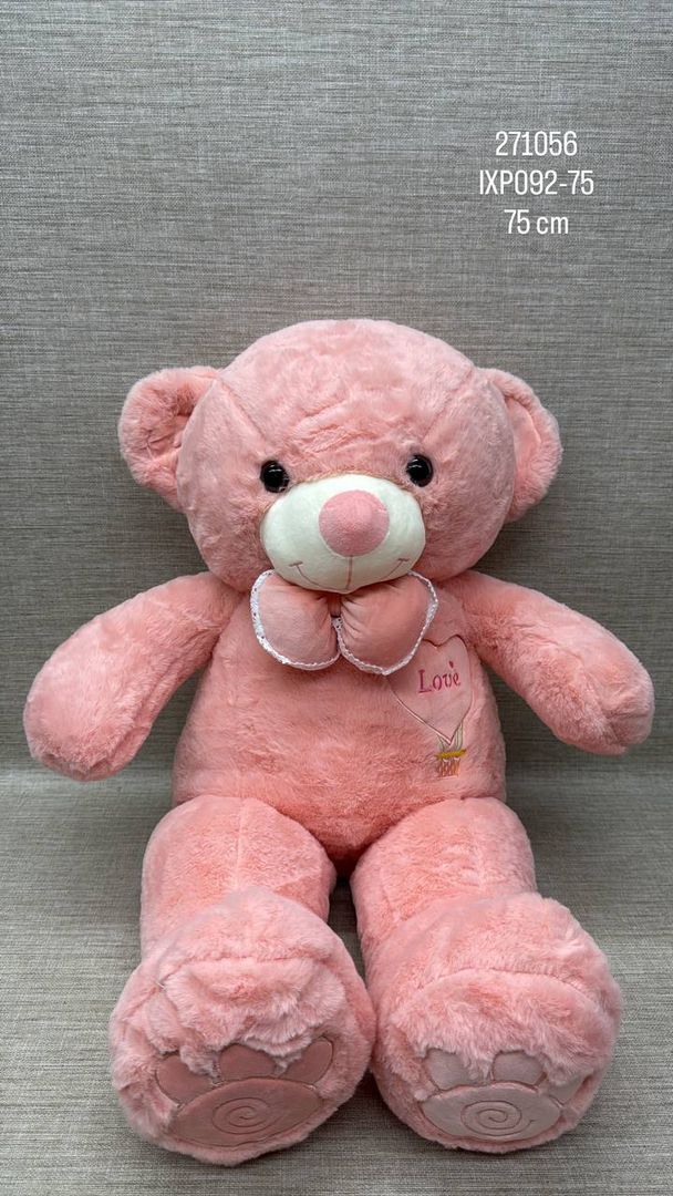 OSO ROSA  CON CORAZON BORDADO LOVE DE 75 CM 