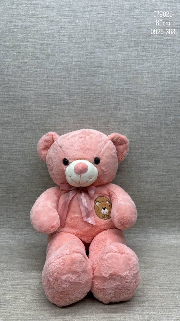 OSO PATAS LARGAS ROSA CON SELLO 80 CM