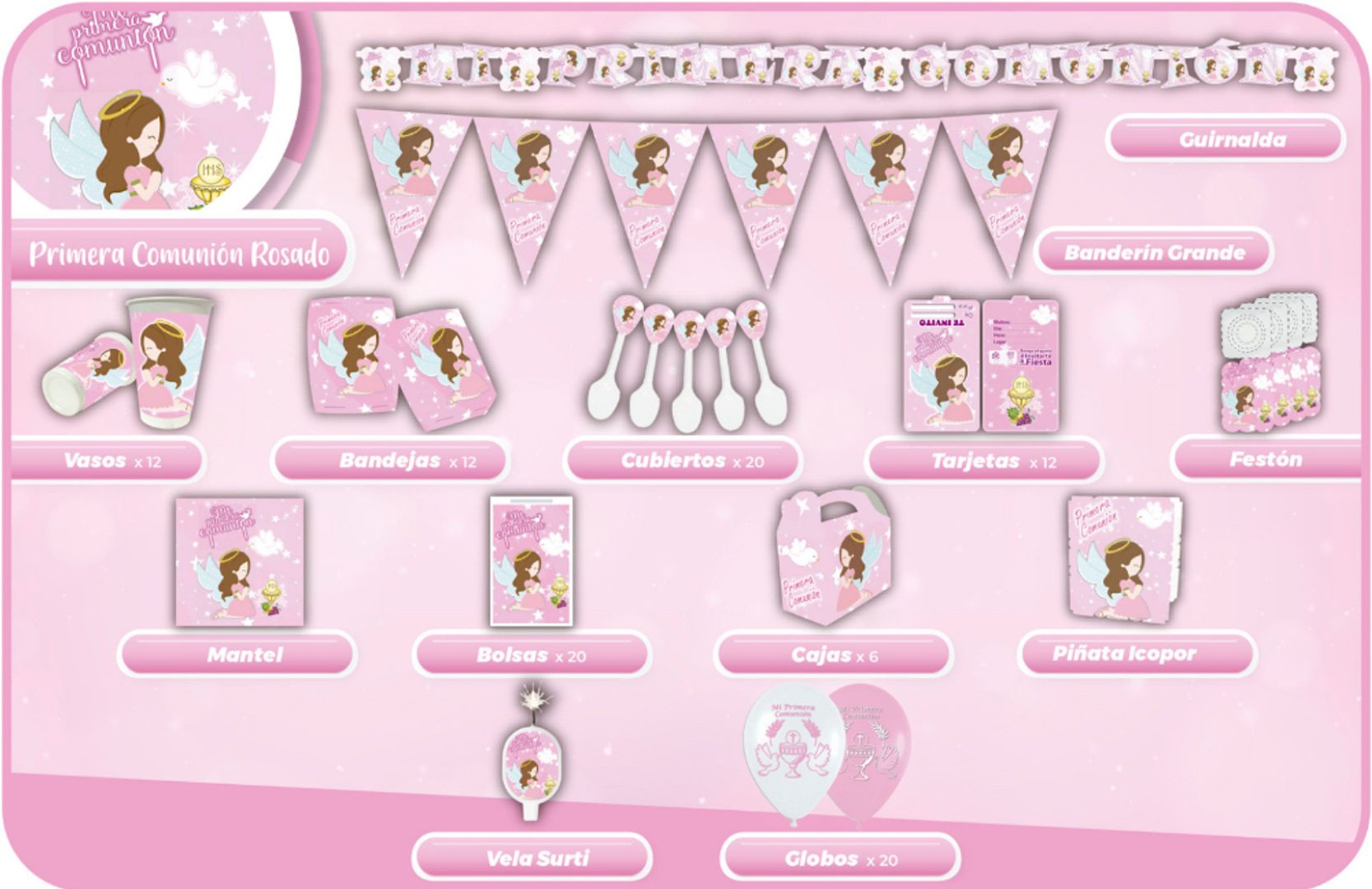 DECORACIÓN PRIMERA COMUNIÓN ROSA 