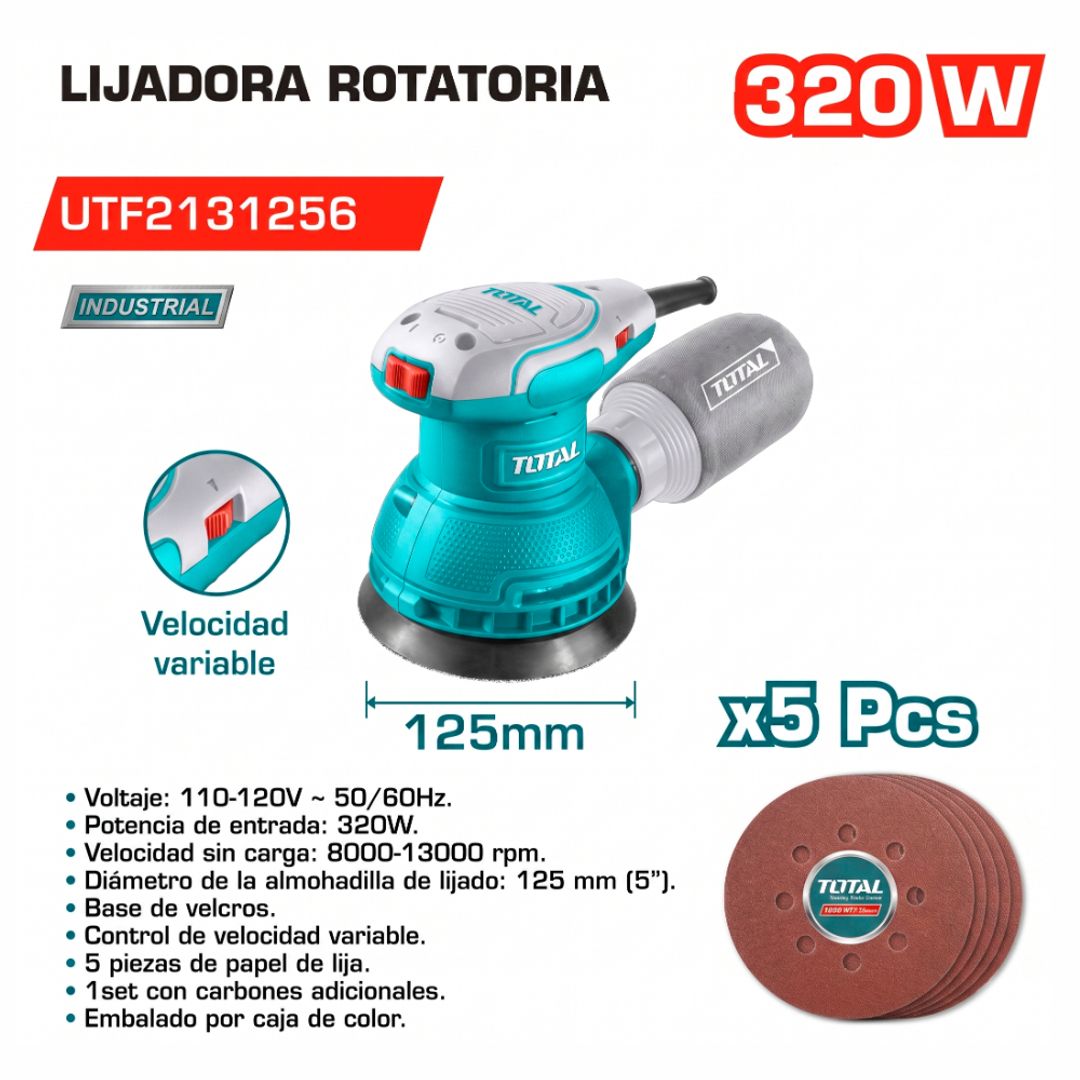 LIJADORA ROTO ORBITAL 5" 320W 8000-13200RPM