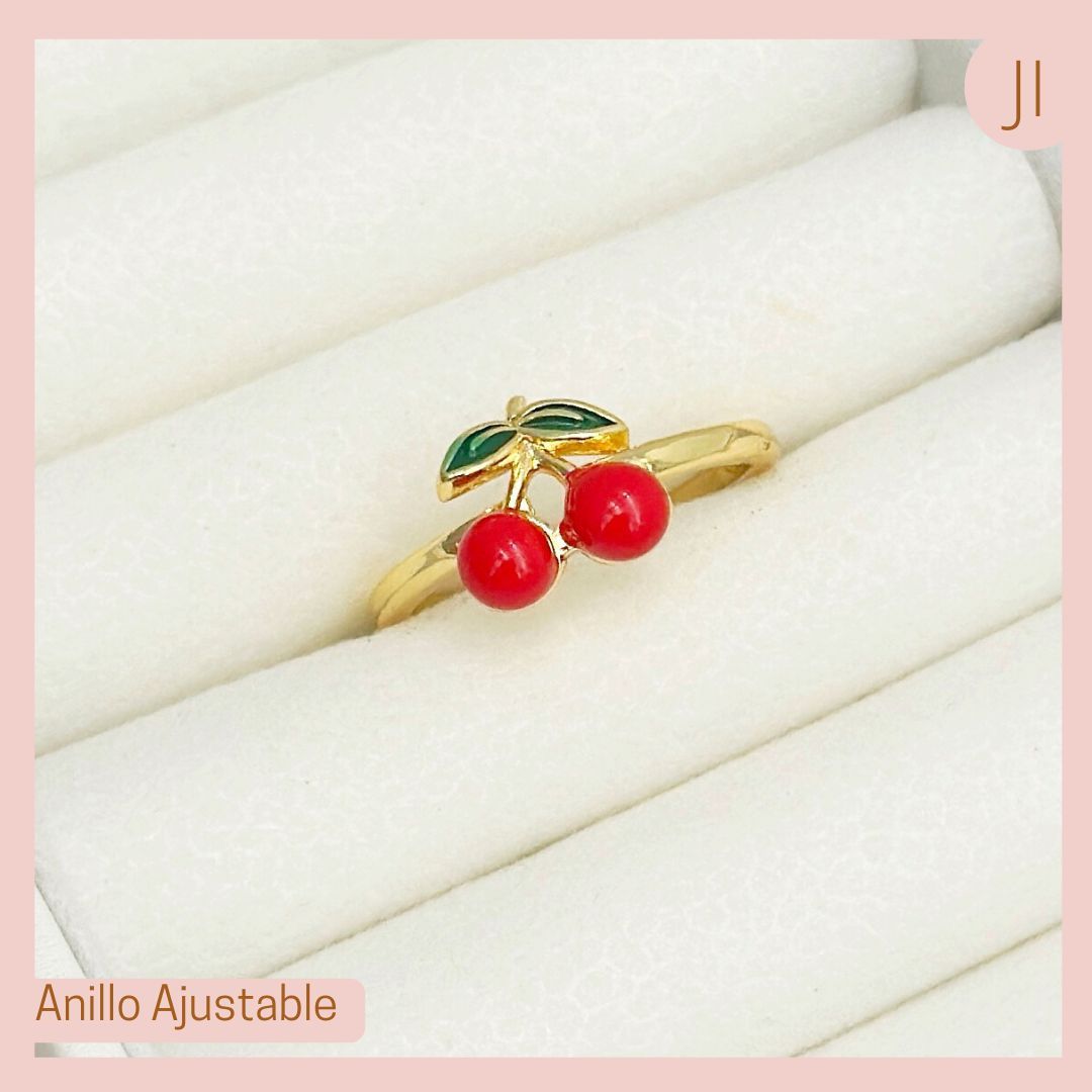 Anillo Ajustable Cerezas Rojas