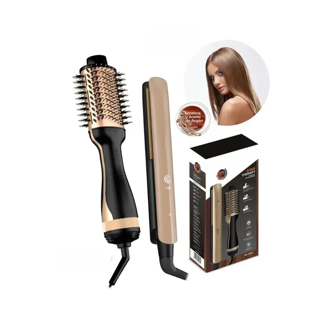 COMBO PLANCHA Y CEPILLO SECADOR KERATINA PRO-2601