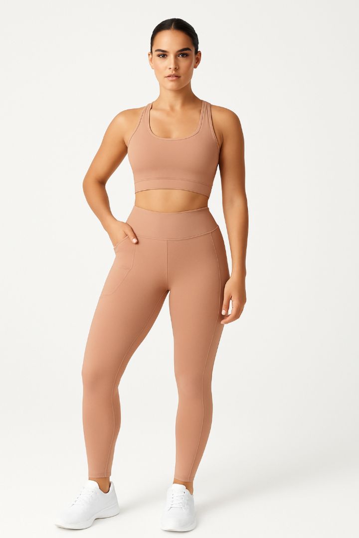 Leggings Running con bolsillos laterales y sin costura delantera tiro alto Lycra