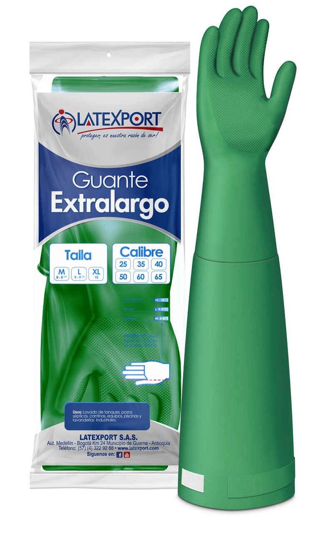   F. GUANTE EXTRA LARGO VERDE LATEXPORT CAL 35 TALLA 8 