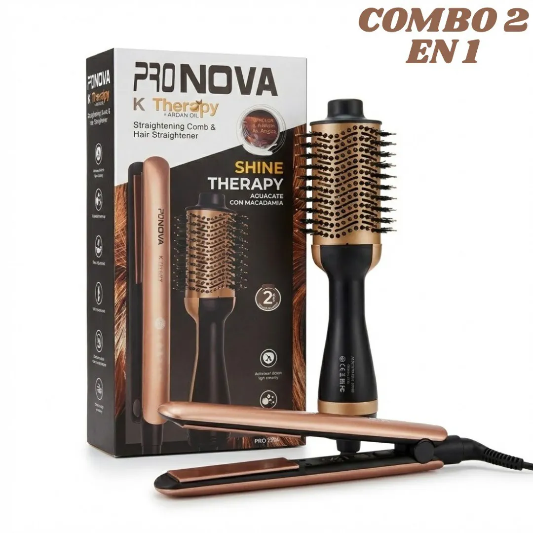 COMBO PLANCHA Y CEPILLO SECADOR KERATINA PRO-2601