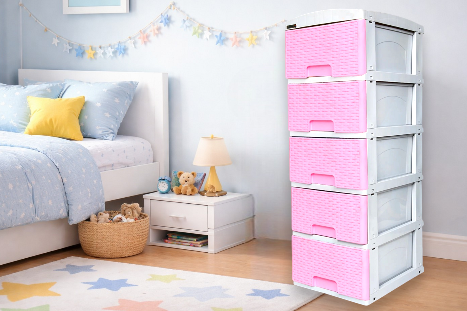 PRACTIMUEBLE PEQ X 5 RATTAN ROSA/GRIS HIELO-CLP