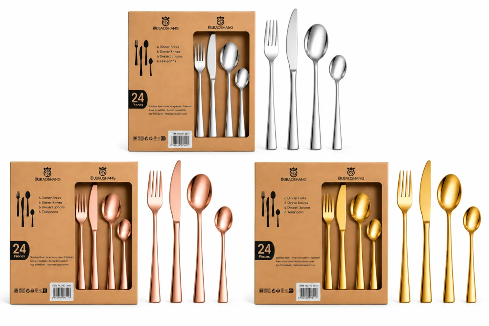 SET DE CUBIERTOS UBAOSHANG X24 PIEZAS ACERO INOXIDABLE