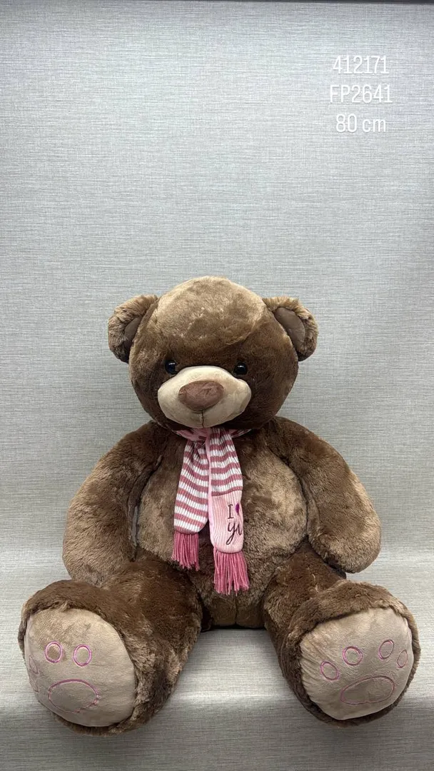 OSO CAFÉ CON BUFANDA ROSA 80 CM