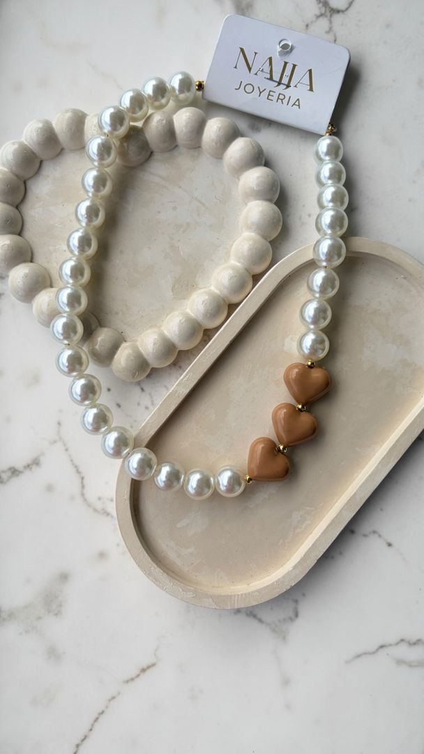 Collar Pearl Hearts - Trío Corazón