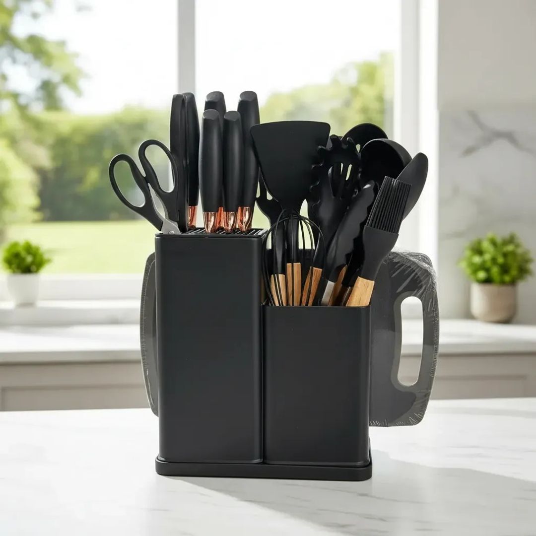  SET DE UTENSILIOS DE COCINA EN SILICONA X 19 PIEZAS + TABLA