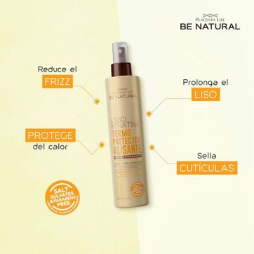 Termoprotector Be Natural Lisso Keratina Alisante 250ml - imagen 1