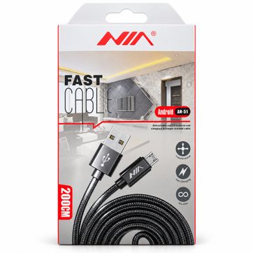 Imagen del producto Cable USB NIA AN-51 Micro USB de 2 metros – Carga rápida 2.4A