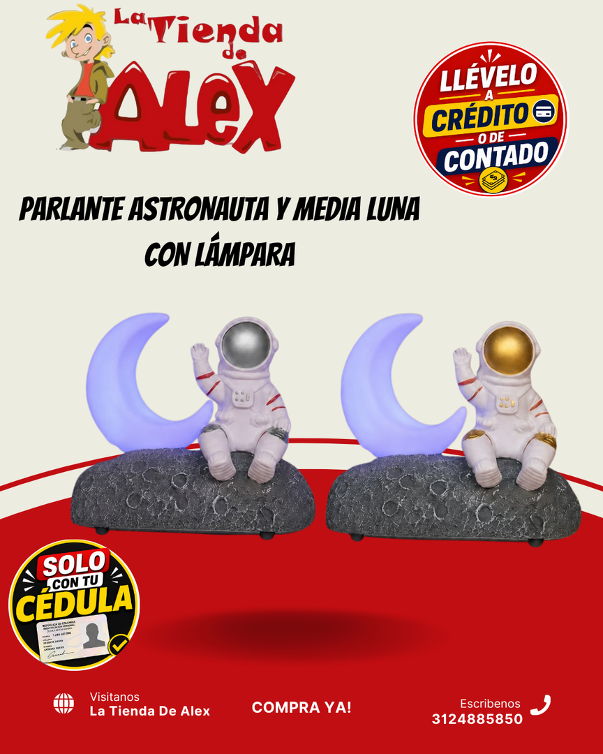 PARLANTE ASTRONAUTA Y MEDIA LUNA CON LÁMPARA