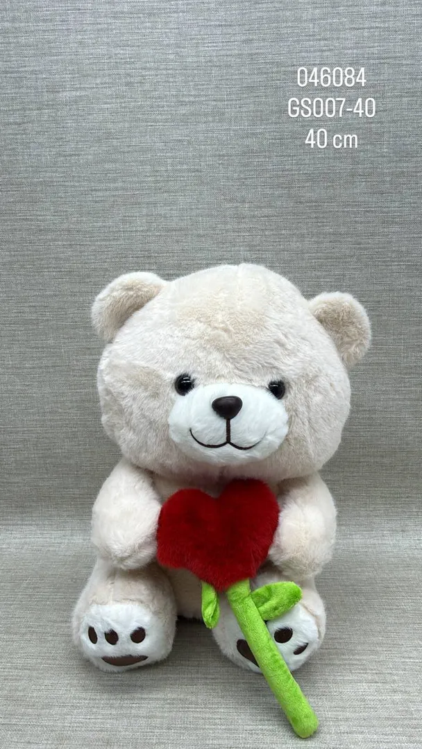OSO BEIGE CLARO CON ROSA 40 CM