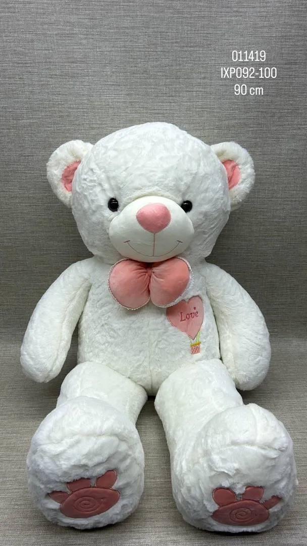 OSO BLANCO PATAS LARGAS BORDADO LOVE 90 CM