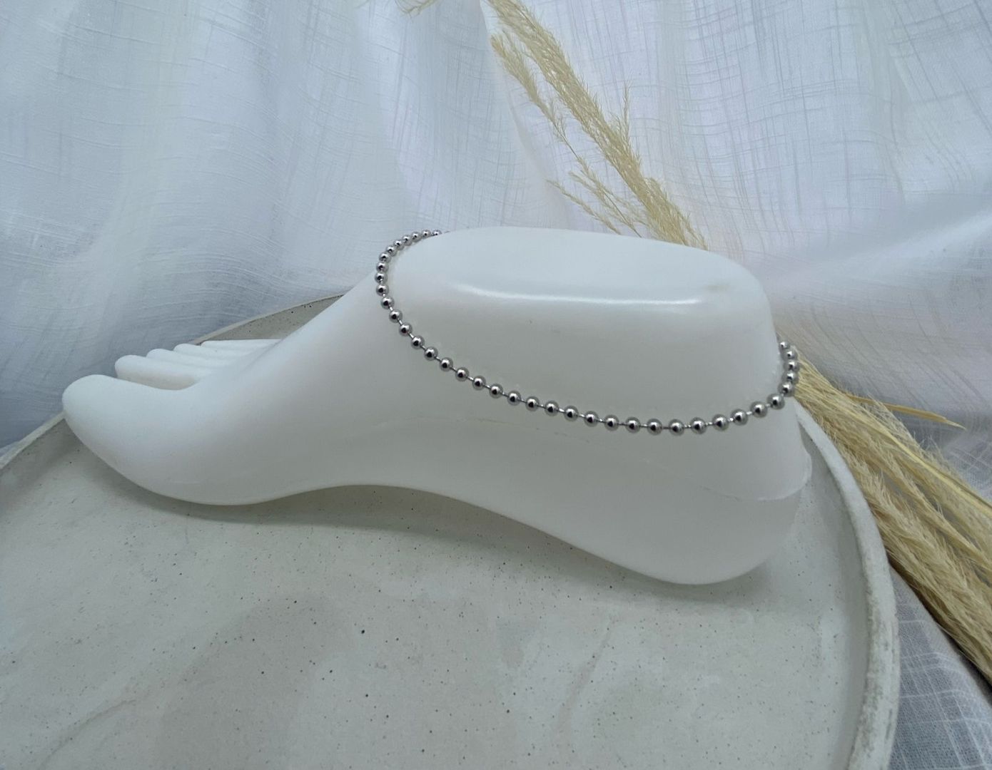 Tobillera perlas, pequeña, plateada, covergold 