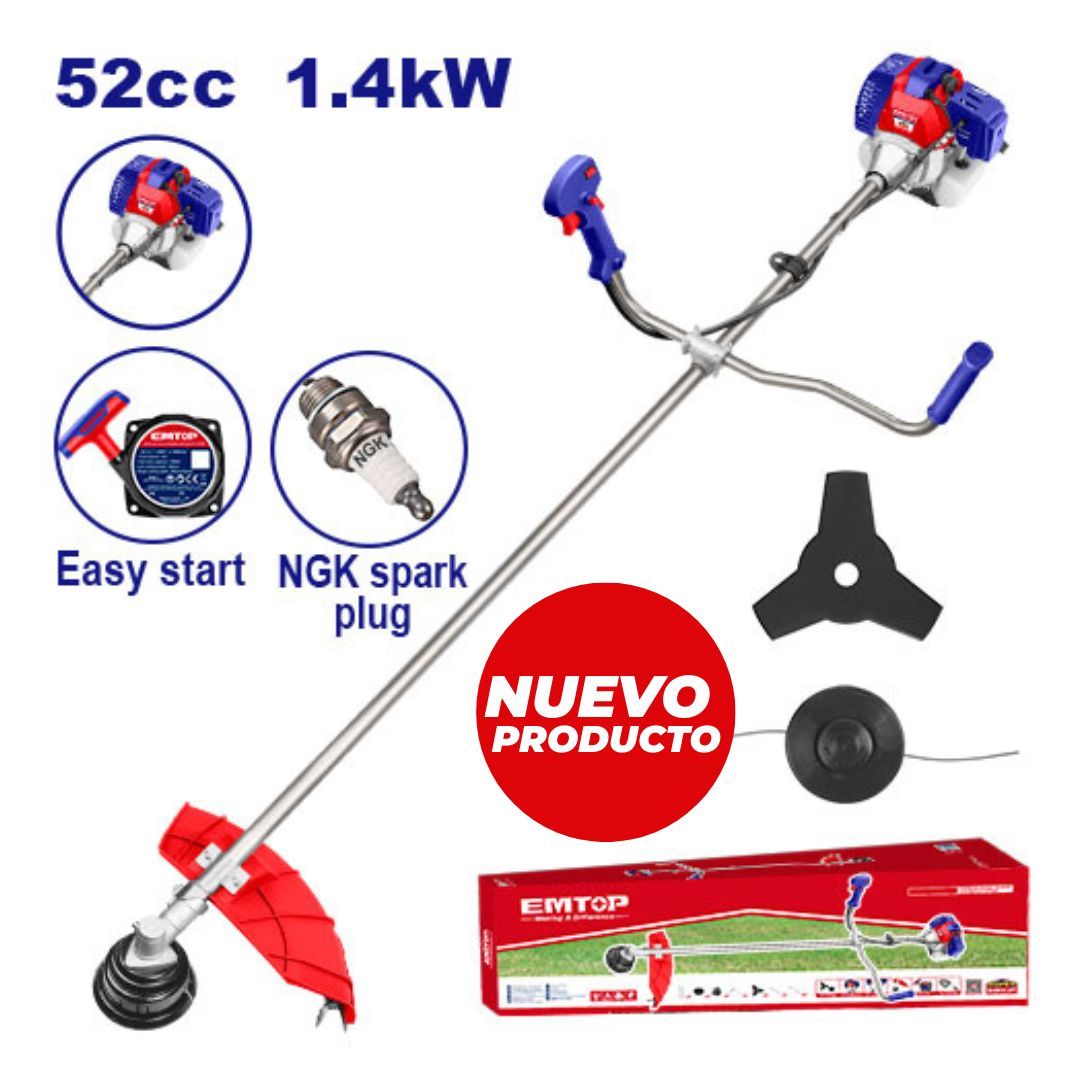 EMTOP GUADAÑADORA 2HP A GASOLINA 52CC+CUCHILLA+YOYO SUPER EMTOP
