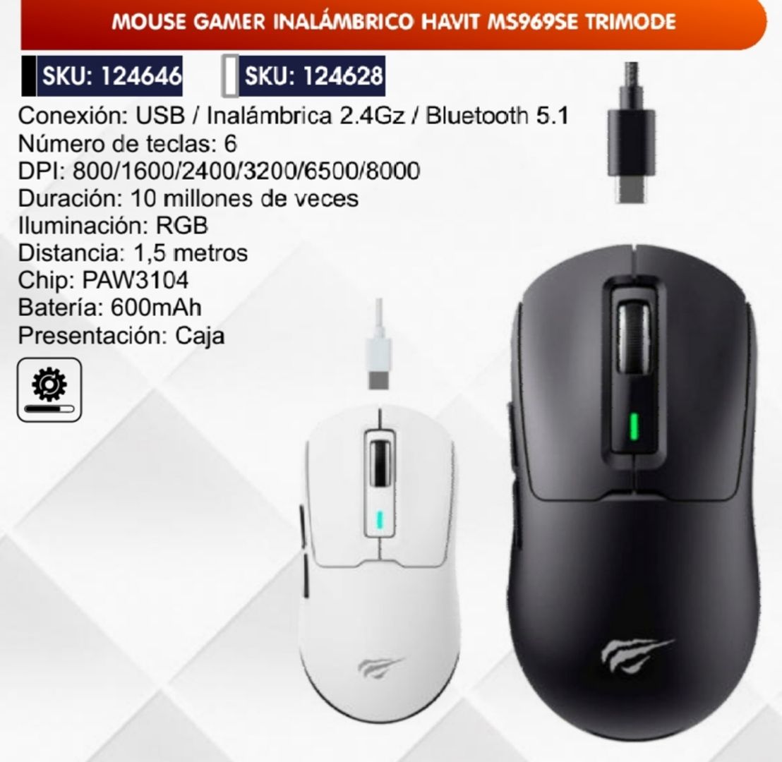 MOUSE GAMER INALÁMBRICO HAVIT TRIMODE 