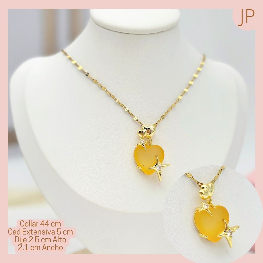  Collar Ajustable Aguja Dije Corazón Amarillo