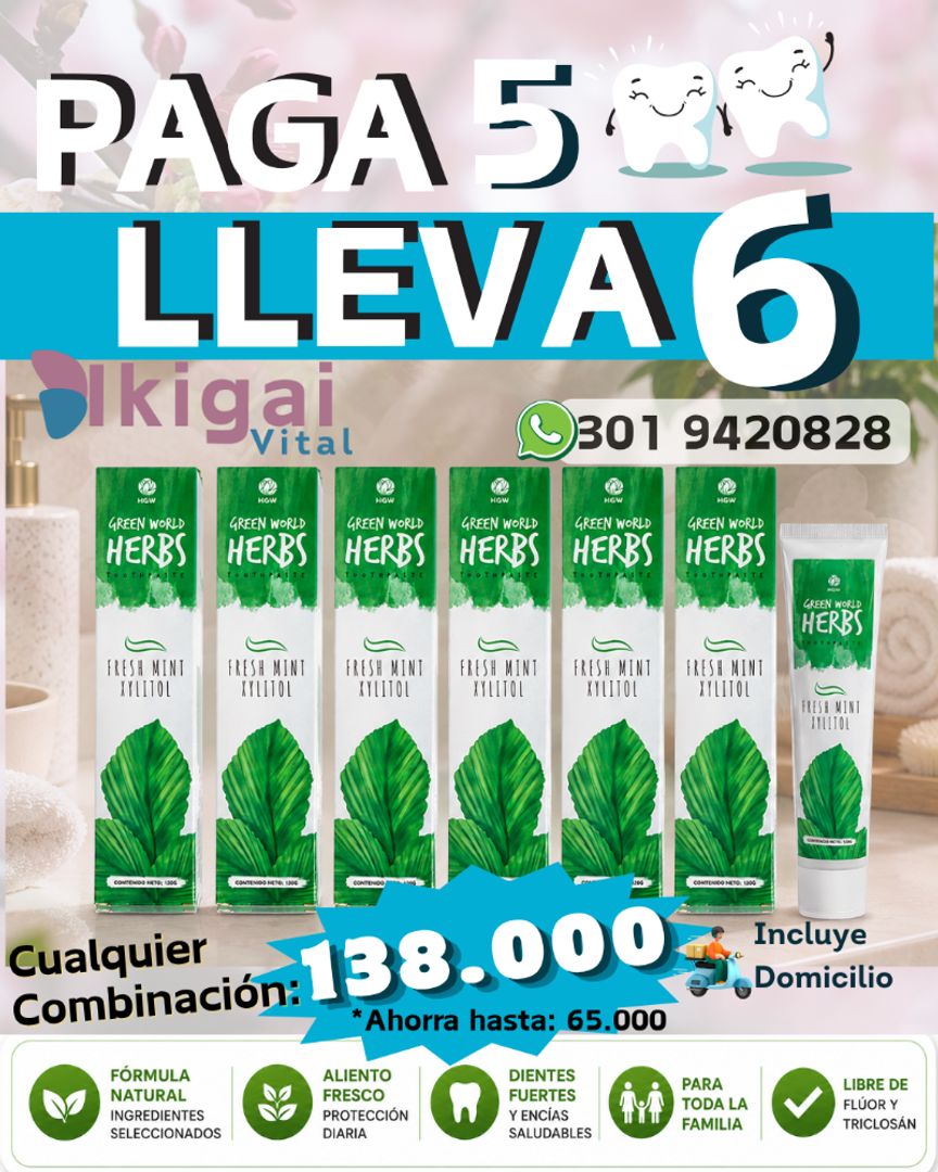 Paga 5 lleva 6 Cremas de dientes naturales