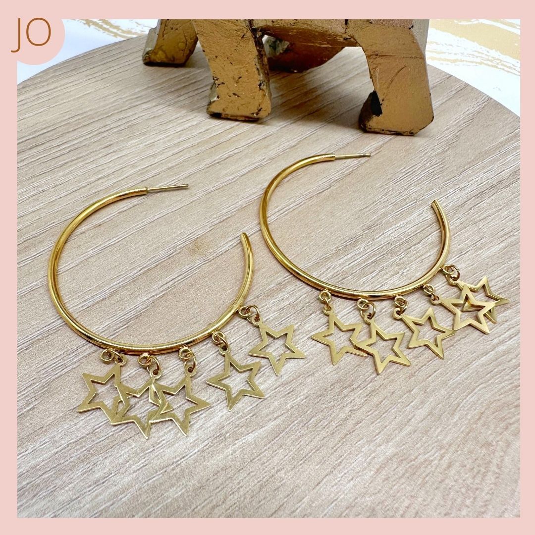 Aretes Redondos Estrellas Colgantes