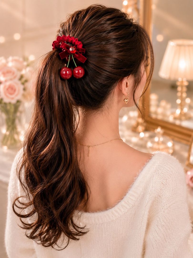 HERMOSO SET X3 ACCESORIOS PARA CABELLO CEREZA