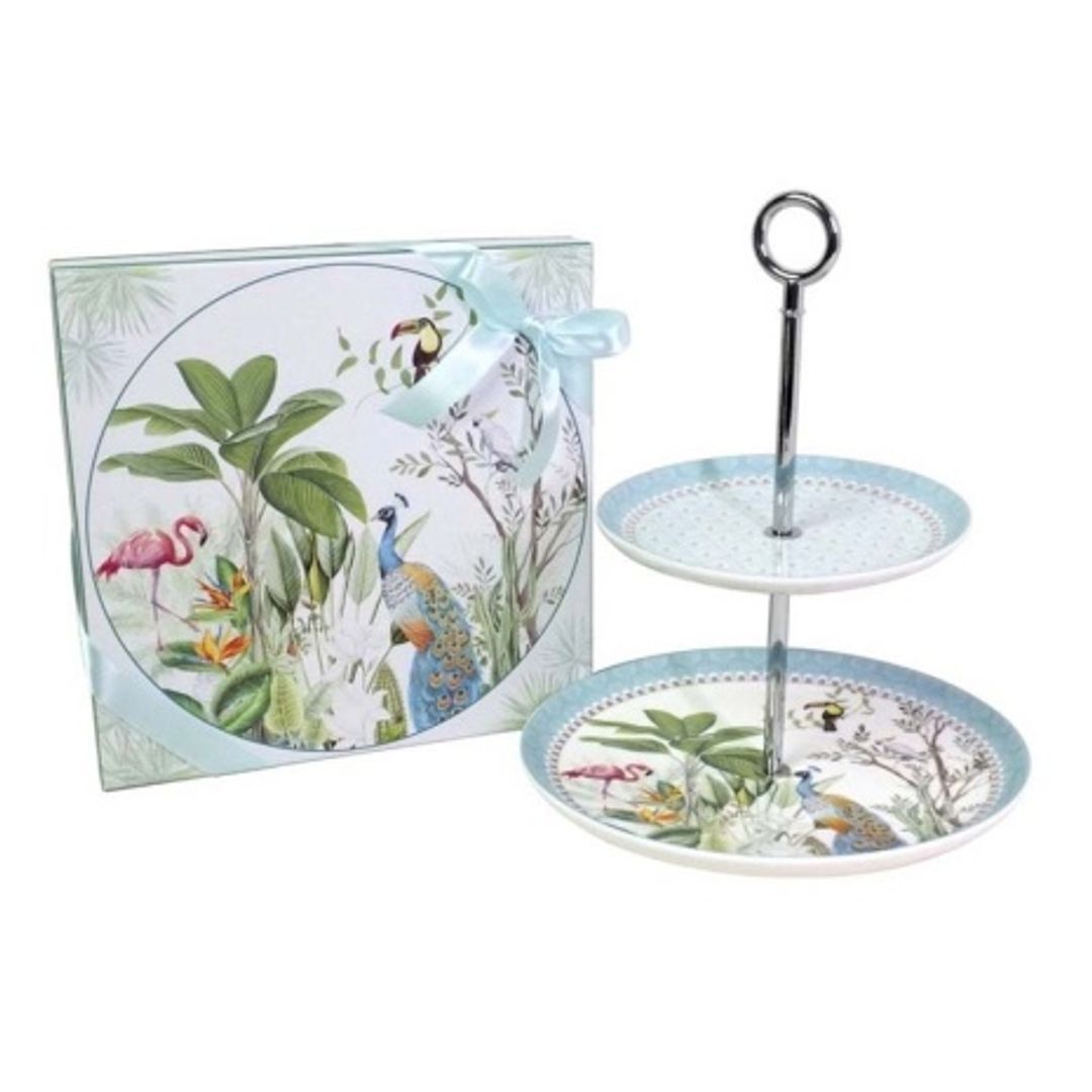  BANDEJA PORCELANA 2 NIVELES PAVO REAL