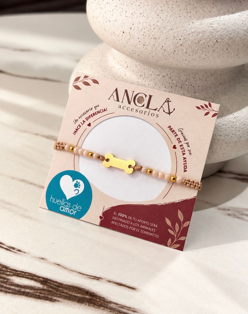 Pulsera hueso tejido beige 