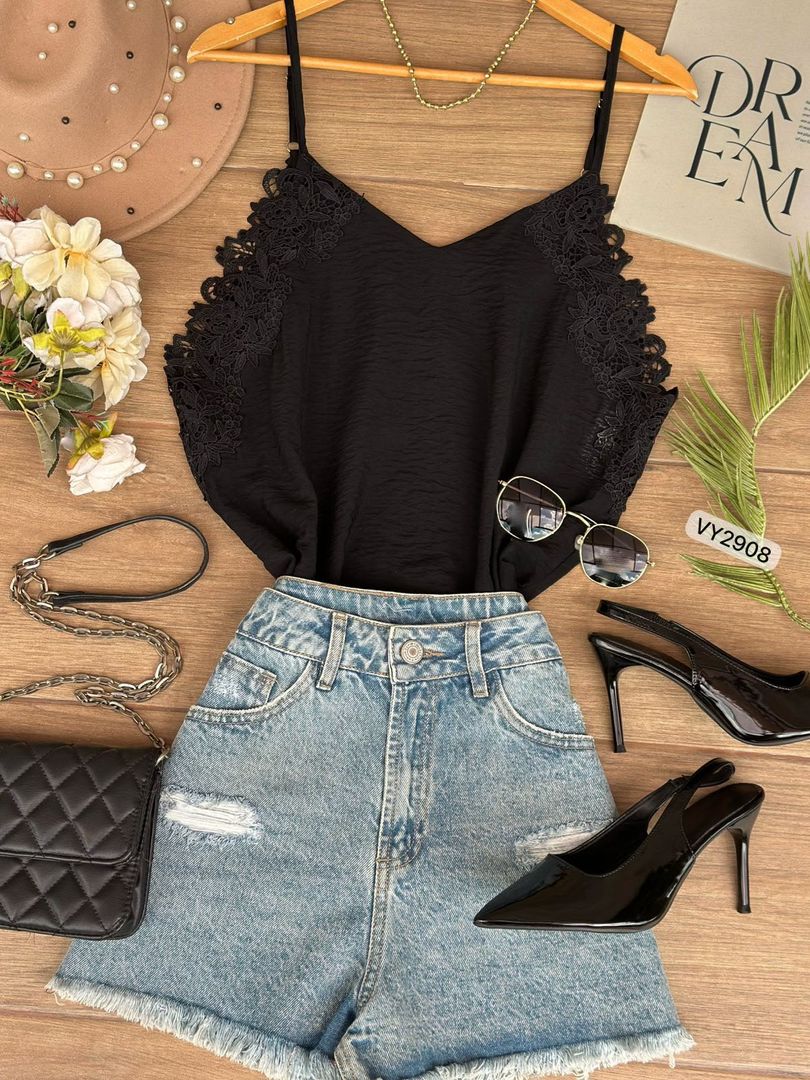 BLUSA TIRAS ENCAJE VY2908