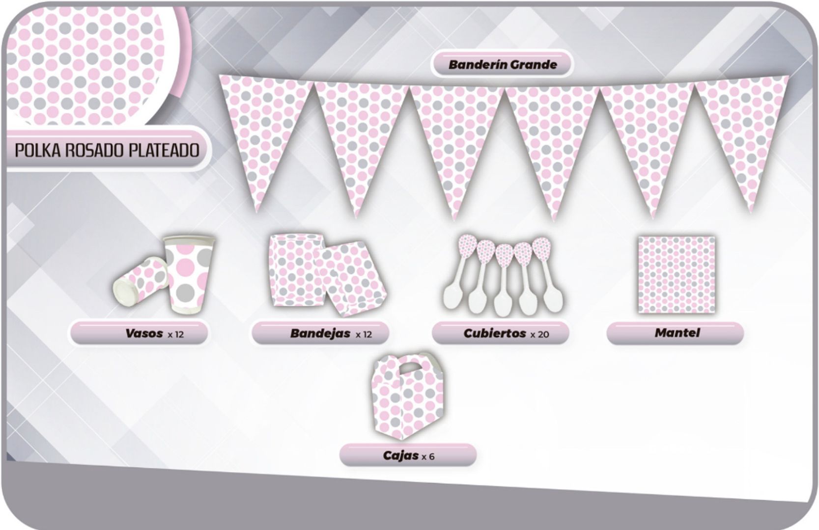 DECORACIÓN POLKA ROSA PLATEADO