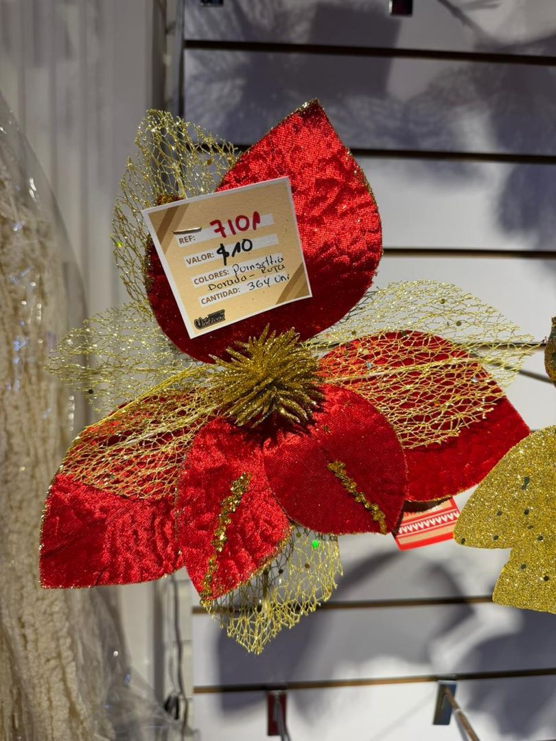 PONSETIA ROJA CON MALLA DORADA
