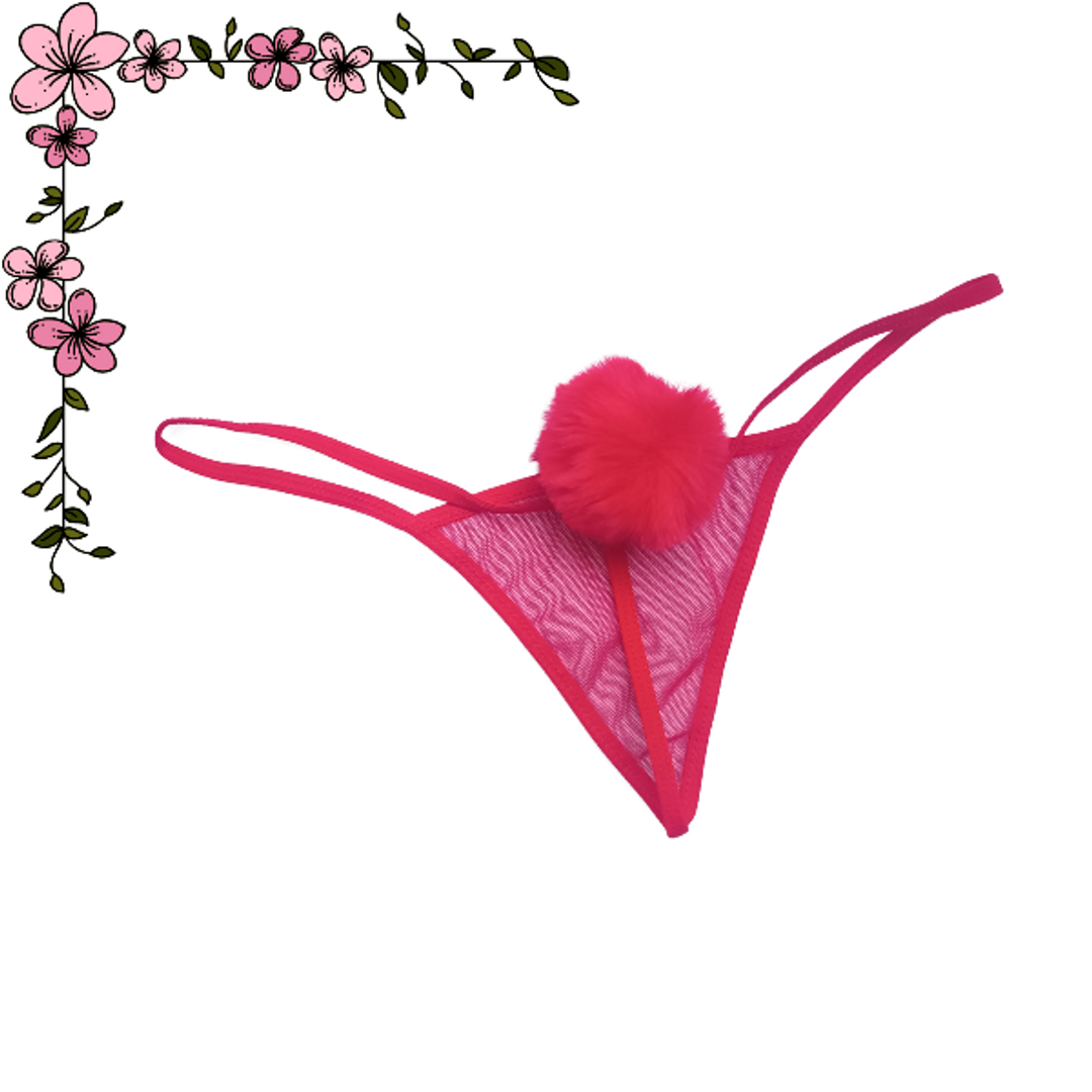 Tanga hilo en mallatex con pompón trasero 