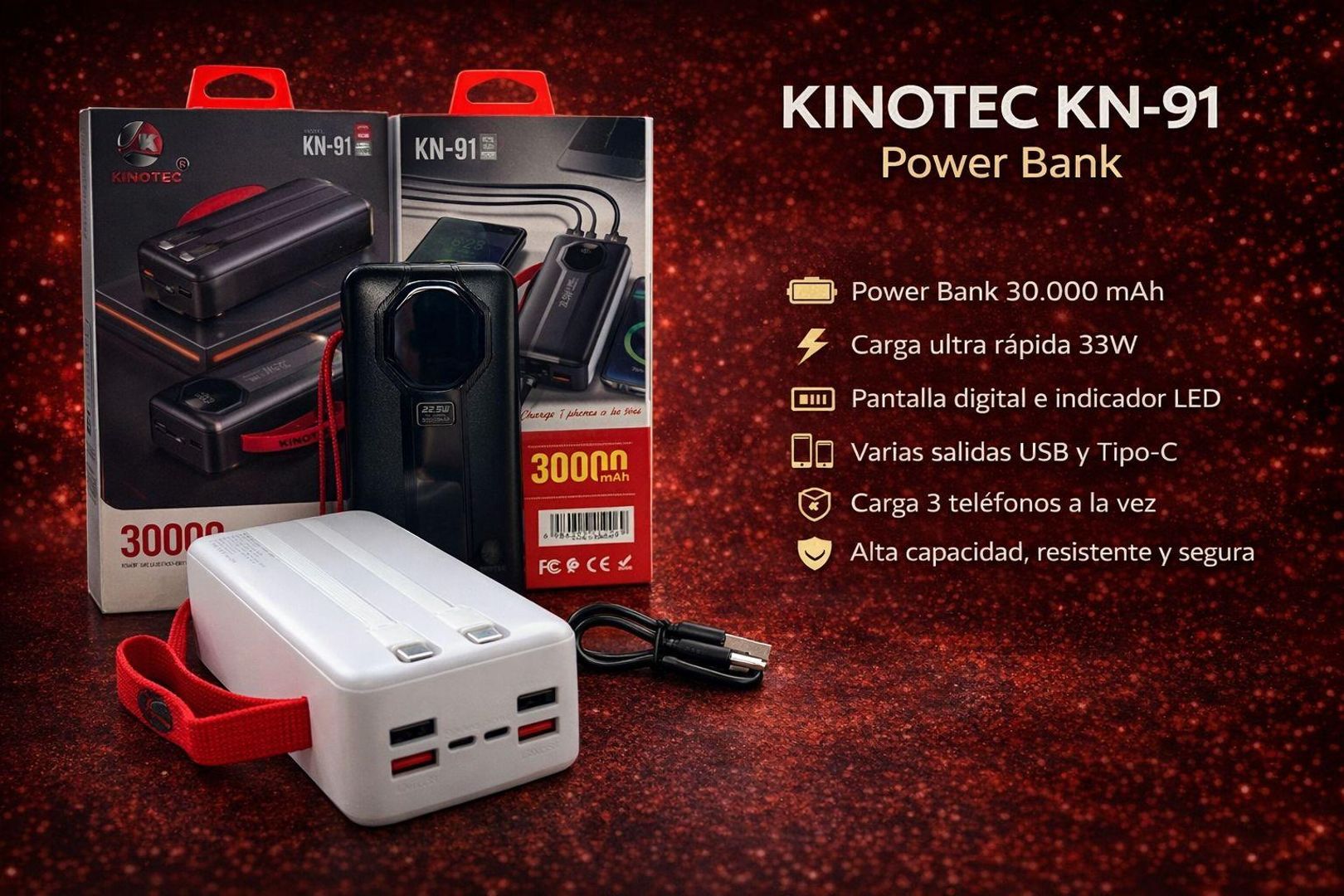 Power Bank Kinotec KN-91 – 30.000 mAh