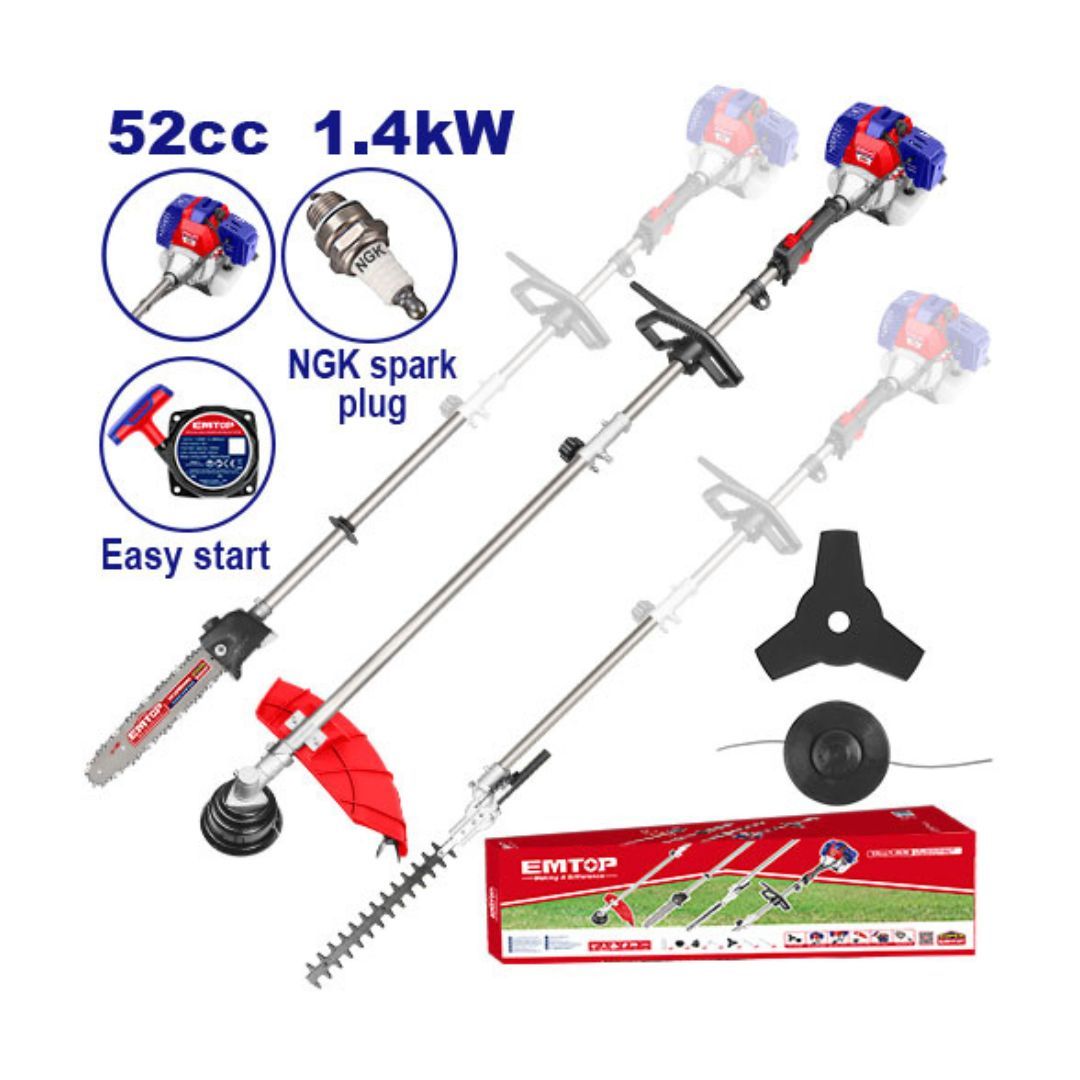 EMTOP GUADAÑADORA 2HP A GASOLINA 4en1 52CC+SIERRA+YOYO+SETOS SUPER EMTOP