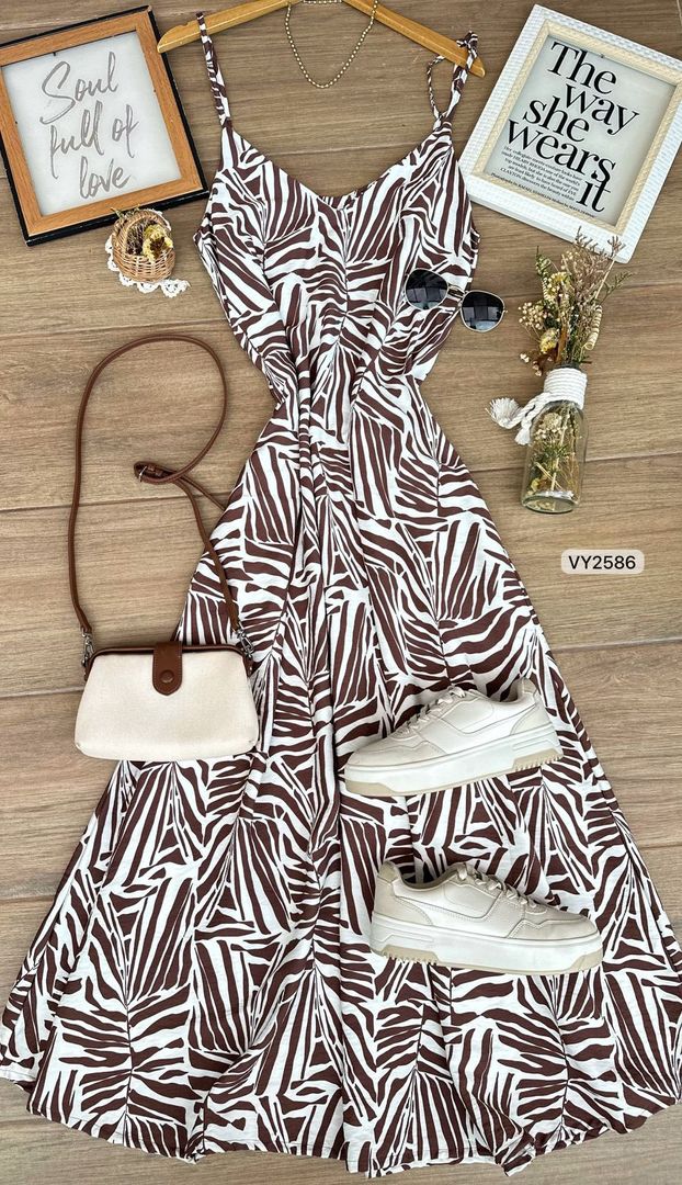 VESTIDO ESTAMPADO LARGO TIRAS  VY2586