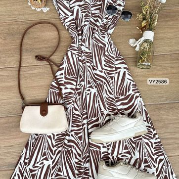 VESTIDO ESTAMPADO LARGO TIRAS  VY2586 - imagen 1